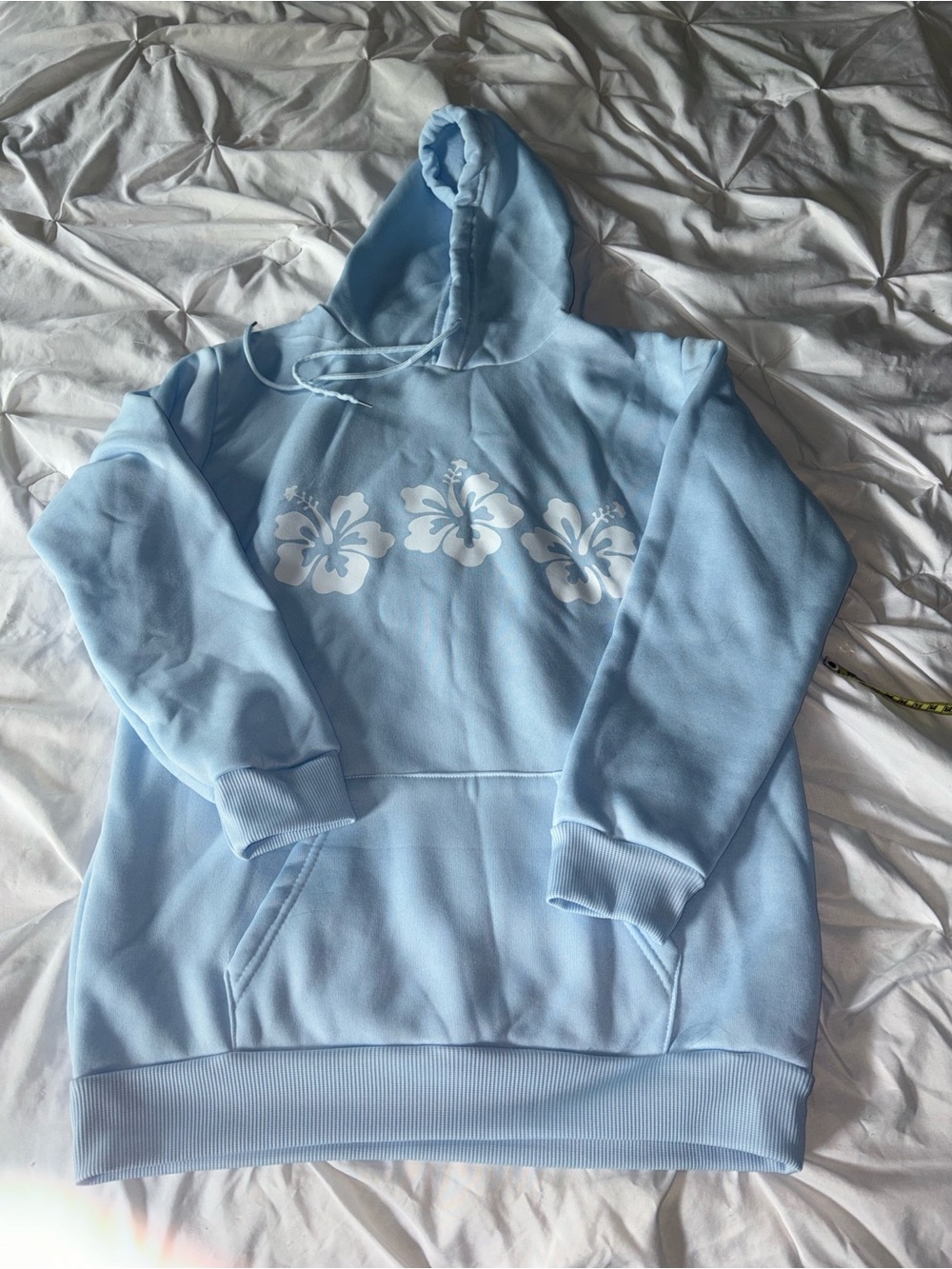 Light Blue Floral Hoodie Sweatshirt - Women
